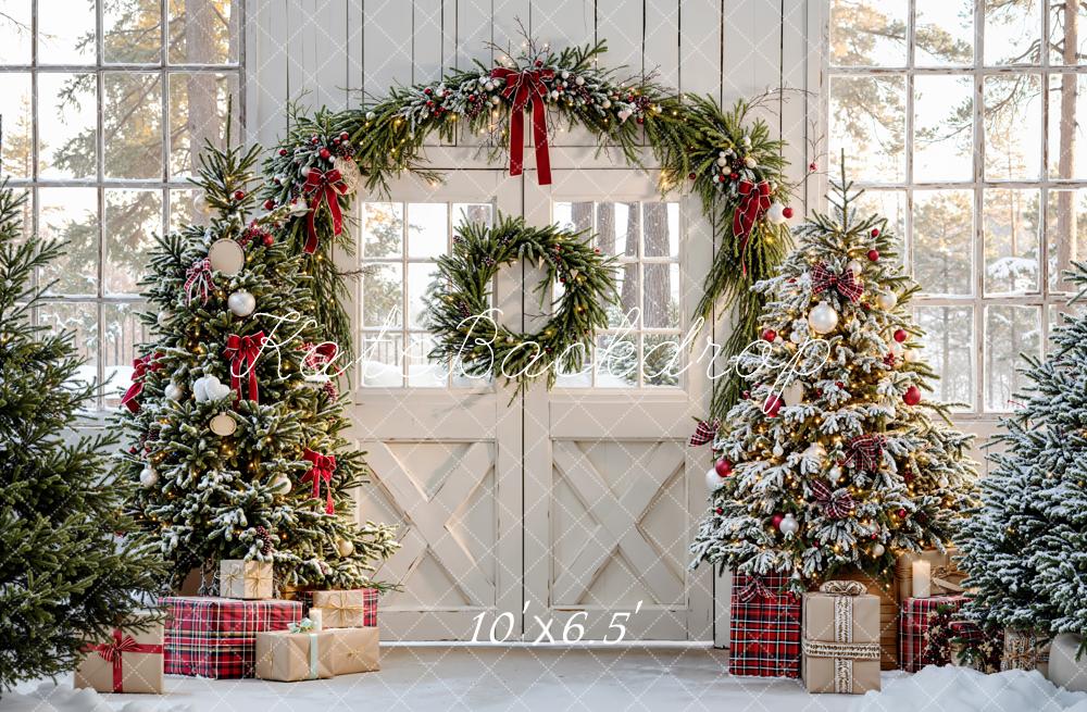 Kate Christmas Greenery Arch Snowy Christmas Trees Presents Backdrop Designed by Emetselch