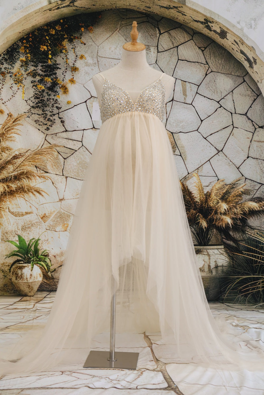 Mesh Camisole Trailing Materniteit Fotoshoot Jurk