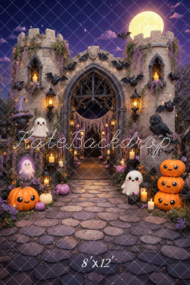 Kate Halloween Trunk or Treat Cute Castle Ghosts Pumpkins Bats Printed Backdrop Designed by Mini MakeBelieve