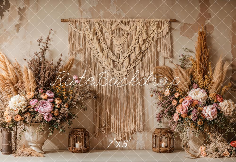 Kate Boho Floral Macrame Pampas Grass Backdrop Designed by Emetselch