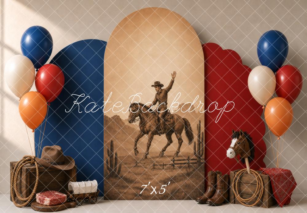 Kate Western Cowboy Rodeo Sepia Horse Balloons Printed Backdrop Designed by Shutter Swan Studios