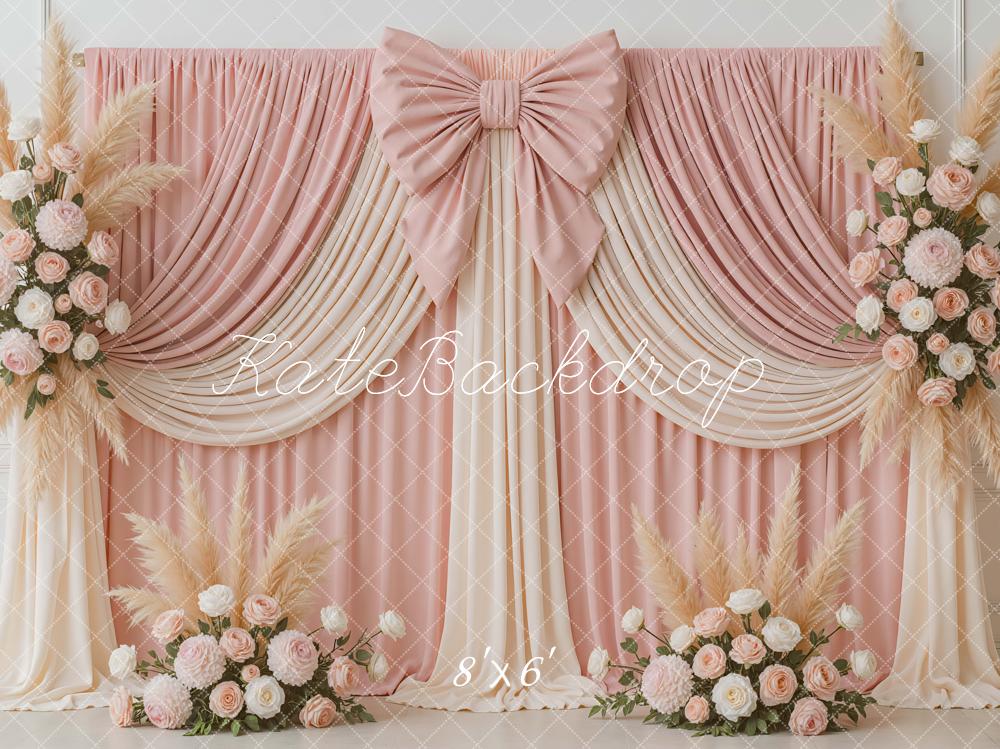 Kate Spring Romantic Birthday Pink Drapes Bow Flower Arch Backdrop Designed by Mini MakeBelieve
