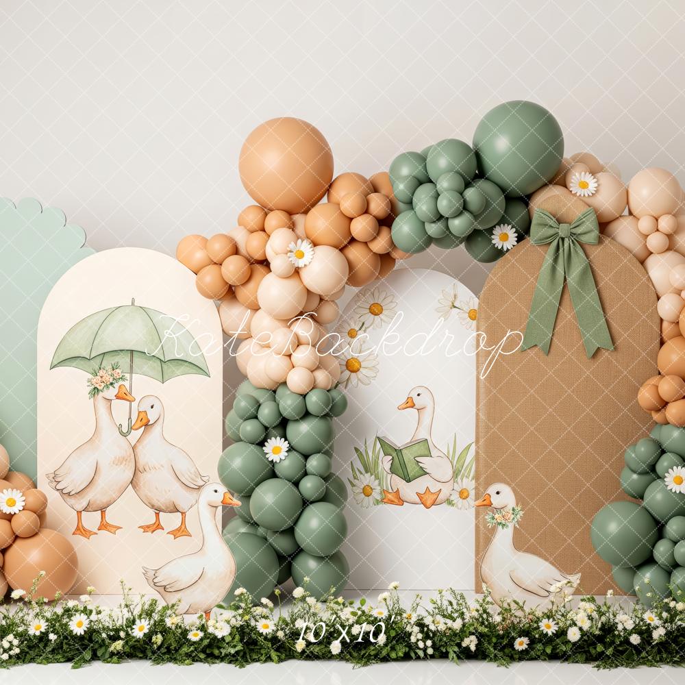 Kate Cake Smash Goose Balloon Arch Daisy Flowers Printed Backdrop Designed by Patty Roberts