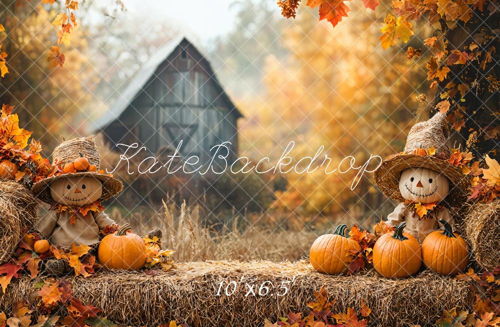 Kate Fall Scarecrow Pumpkin Cabin Maple Backdrop Designed by Emetselch