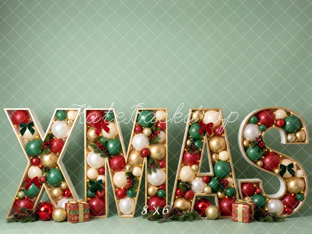 Kate Christmas XMAS Ballons Letters Green Printed Backdrop Designed by Patty Roberts