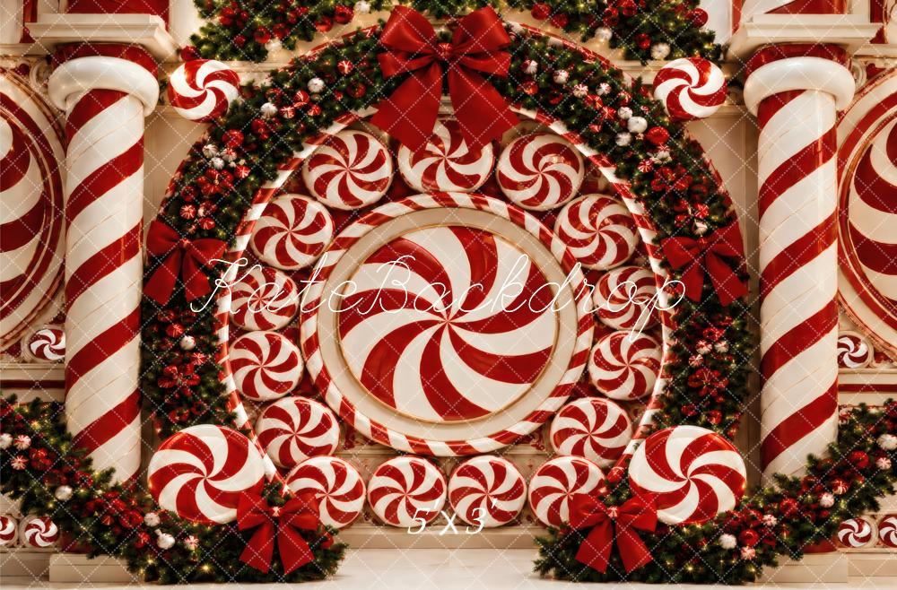 Kate Christmas Peppermint Candy Cane Garland Columns Printed Backdrop Designed by Vertigo Productions