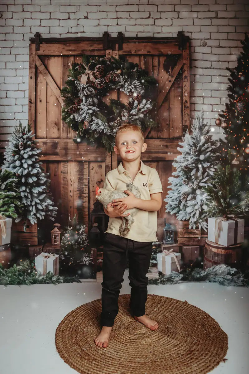 Kate Christmas Tree Brown Wooden Barn Door Backdrop Designed by Emetselch