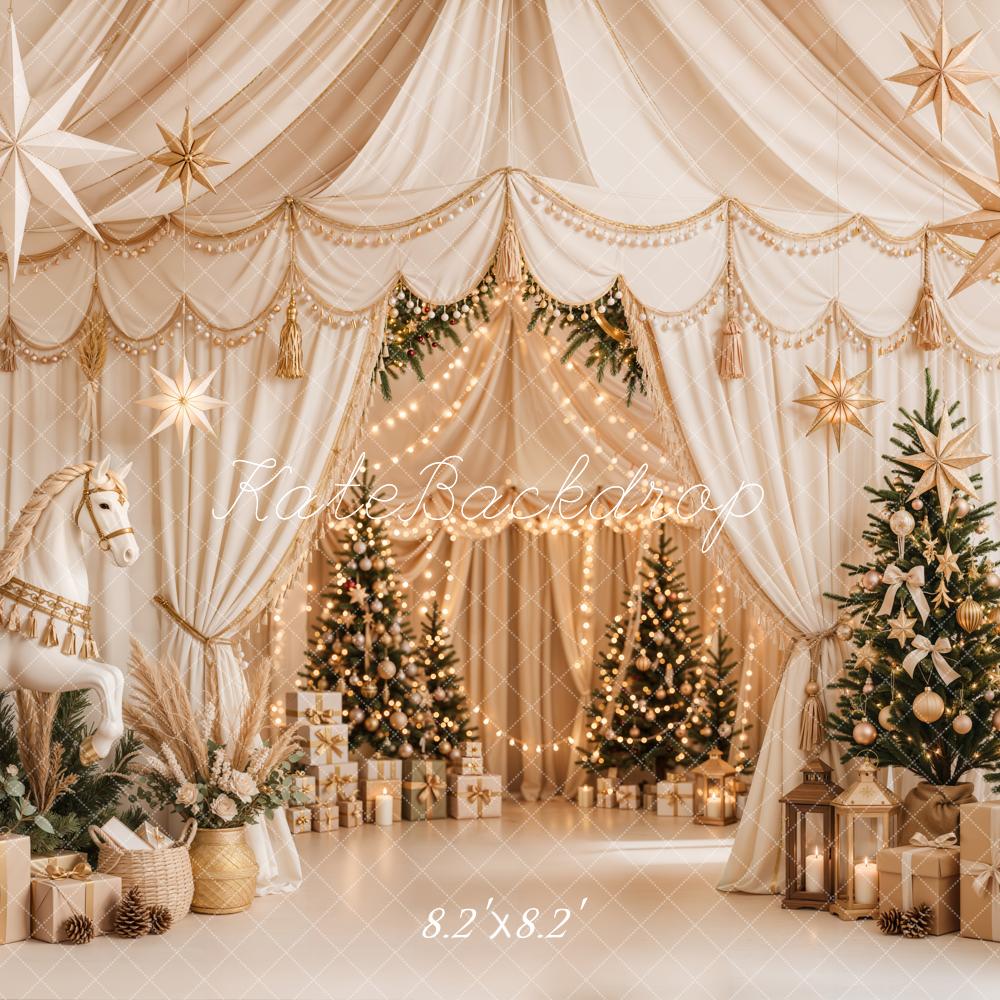 Lightning Deal Kate Christmas Circus Trees White Gold Draped Star Decor Printed Backdrop Designed by Emetselch