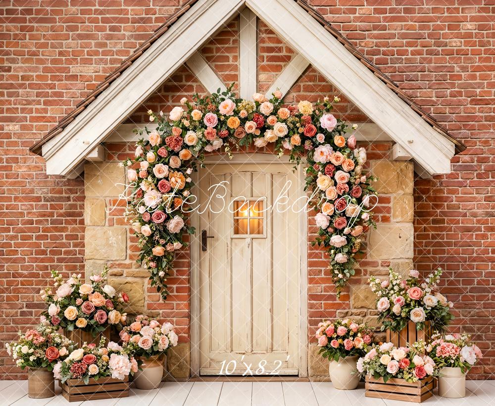Kate Flower Arch Brick Wall Door Printed Backdrop Designed by Patty Roberts
