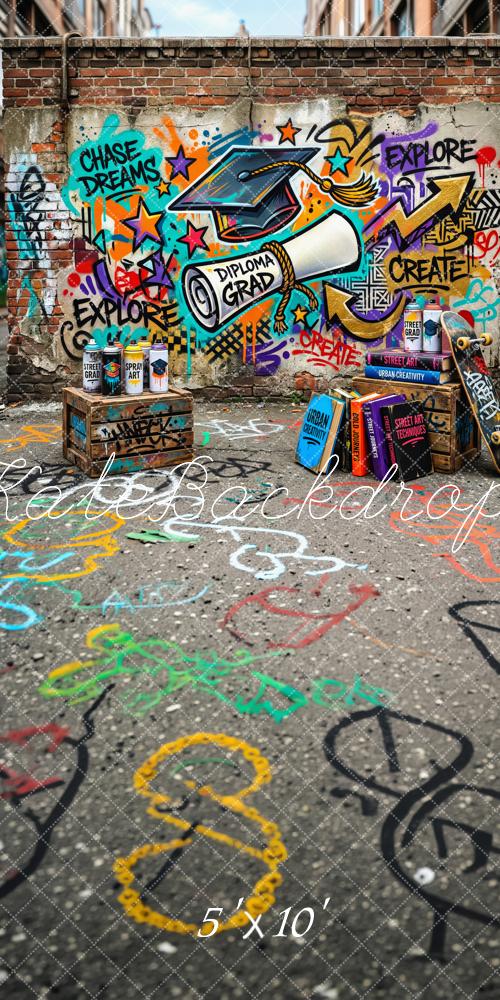 Kate Sweep Graduation Graffiti Wall Street Art Printed Backdrop Designed by Patty Roberts