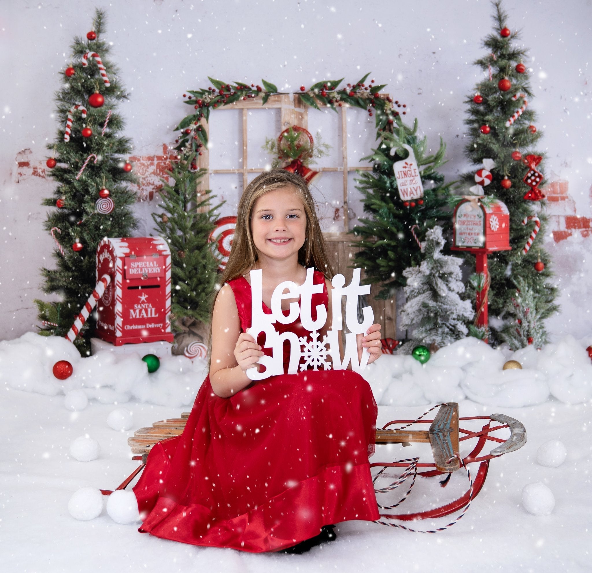 Kate Christmas Backdrop Mailbox Snow Designed by Emetselch Fabric Backdrops Christine10