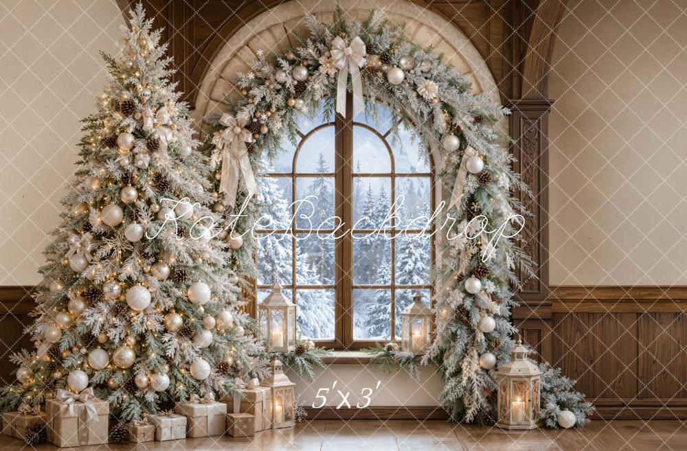 Kate Christmas Indoor Snowy Tree Arch Window Garland Printed Backdrop Designed by Emetselch