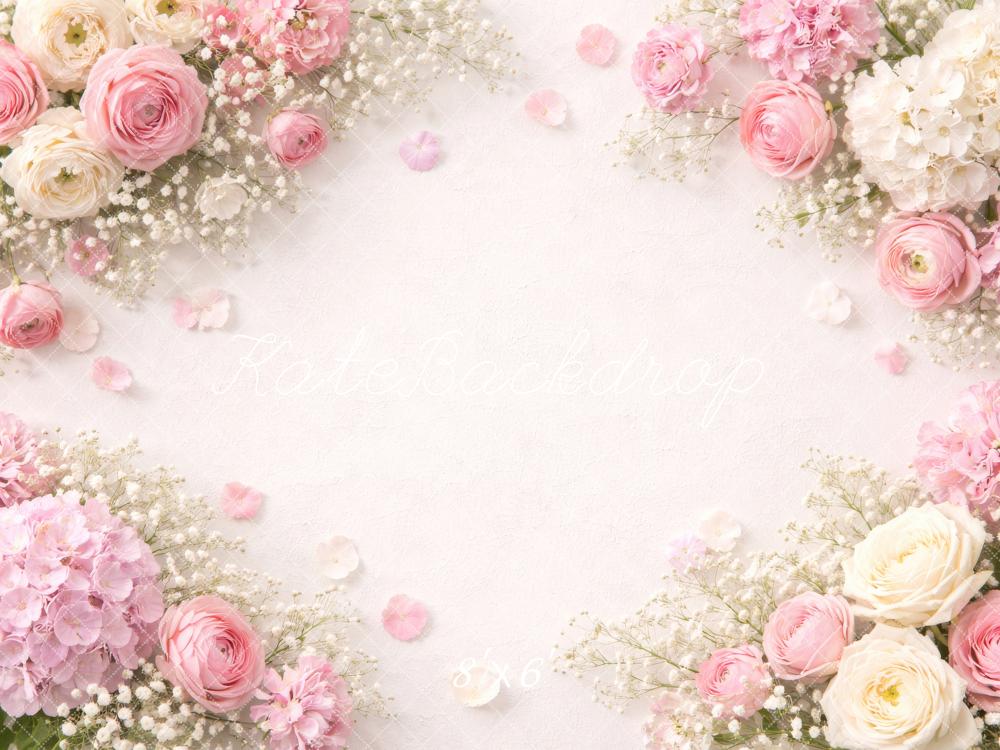 Kate Newborn Pink and White Floral Border Printed Backdrop Designed by Megan Leigh Photography