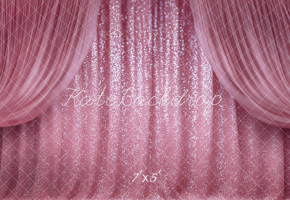 Kate Stage Pink Glitter Curtain Drapes Printed Backdrop Designed by Angela Miller