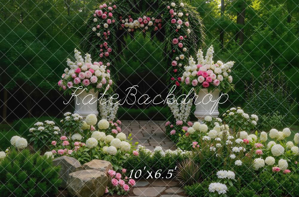 Kate Romantic Flower Arch Garden Pink White Backdrop Designed by Mini MakeBelieve