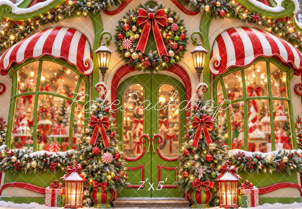 Kate Christmas Candy Cane Storefront Printed Backdrop Designed by Emetselch