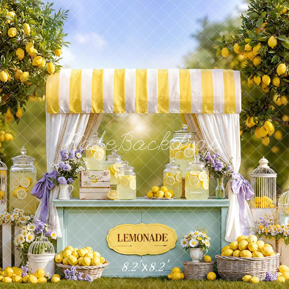 Kate Summer Lemonade Stand Lemon Trees Yellow Flowers Backdrop Designed by Emetselch