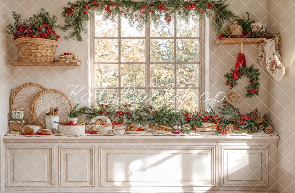 Kate Christmas Kitchen Cabinet Window White Backdrop Designed by Emetselch