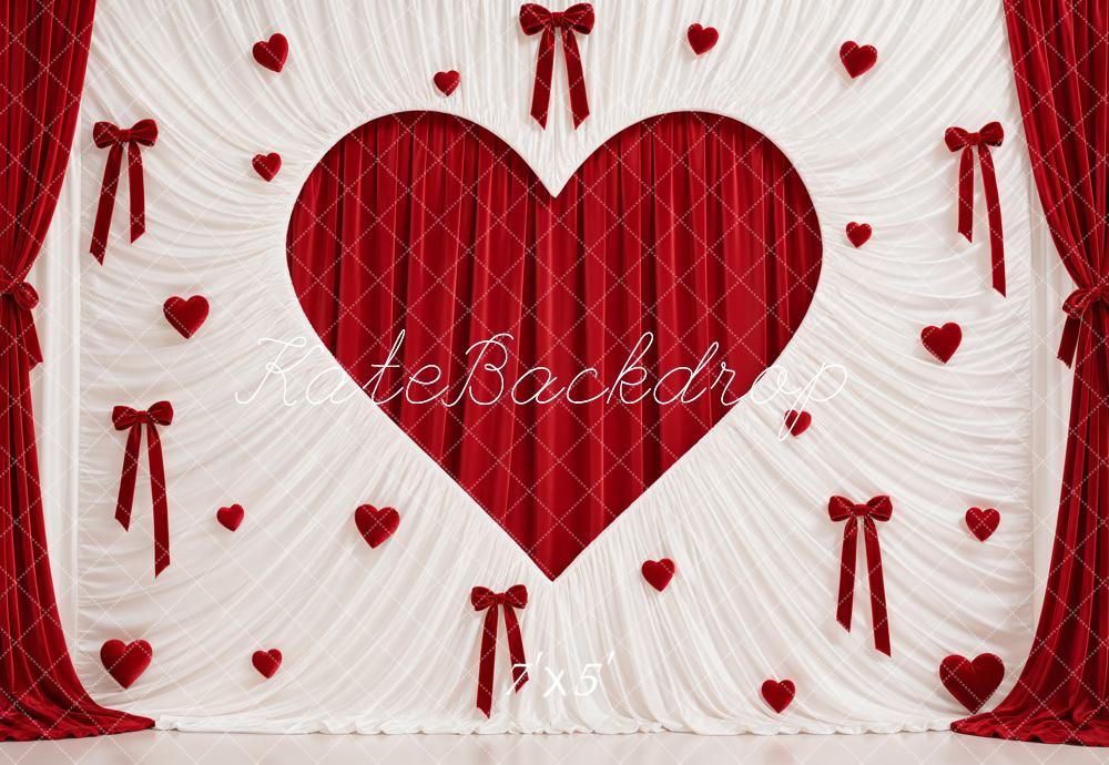 Kate Valentine's Day Red Heart Drapes Bows Printed Backdrop Designed by Emetselch