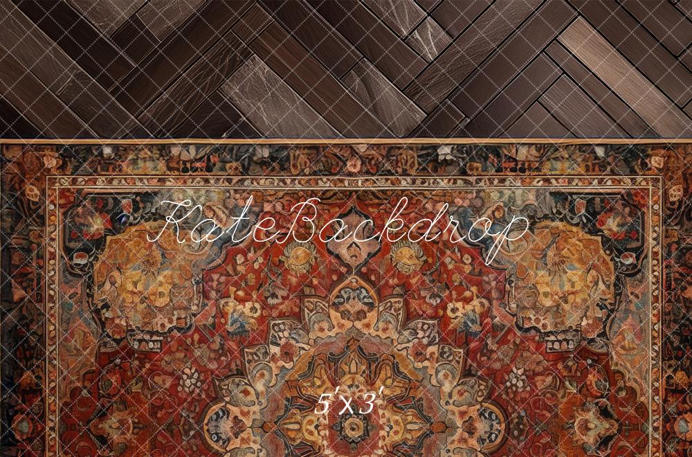 Kate Vintage Rug Wood Herringbone Floor Printed Backdrop Designed by Mandy Ringe Photography