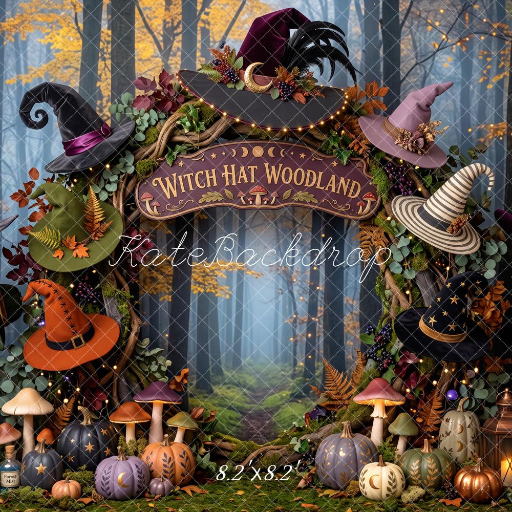 Kate Halloween Fantasy Witch Hat Woodland Arch Pumpkin Forest Printed Backdrop Designed by Patty Roberts