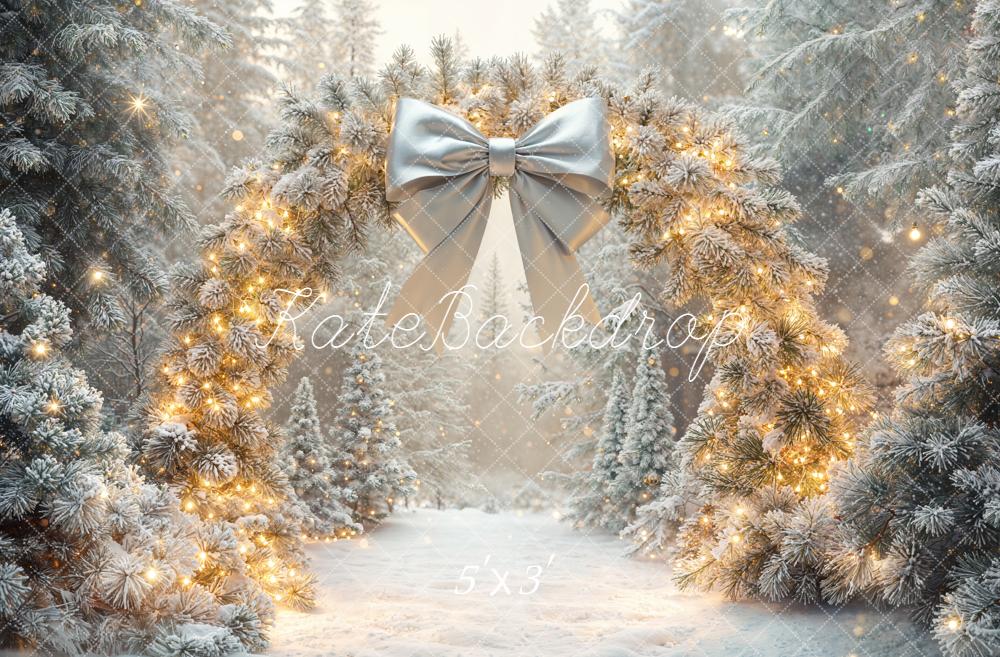 Kate Christmas Snowy Pine Arch Forest Bow Backdrop Designed by Emetselch