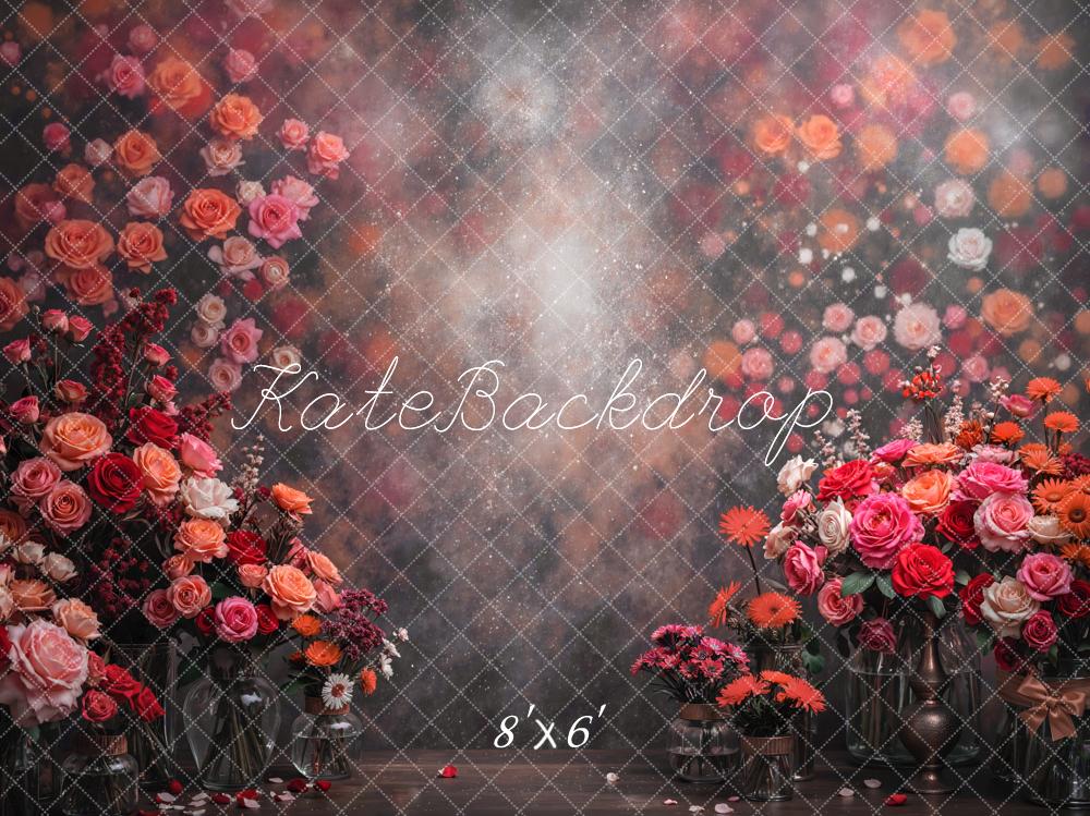 Kate Floral Pink Red Flower Arrangement Bokeh Backdrop Designed by Mini MakeBelieve