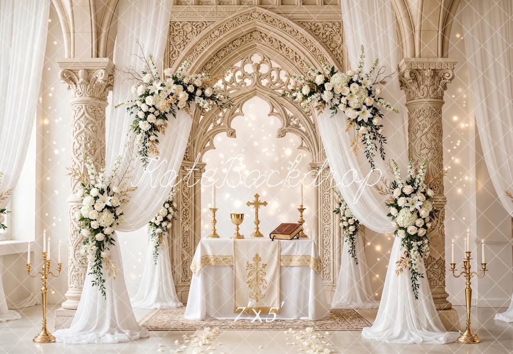 Kate Mother's Day Floral Arch Ornate Columns Altar Printed Backdrop Designed by Chain Photography
