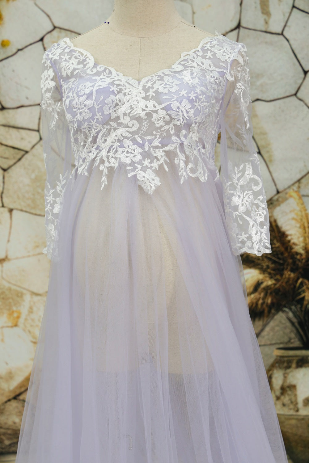 Mesh Mid Sleeve Lace Trailing Multi Color Maternity Photoshoot Dress