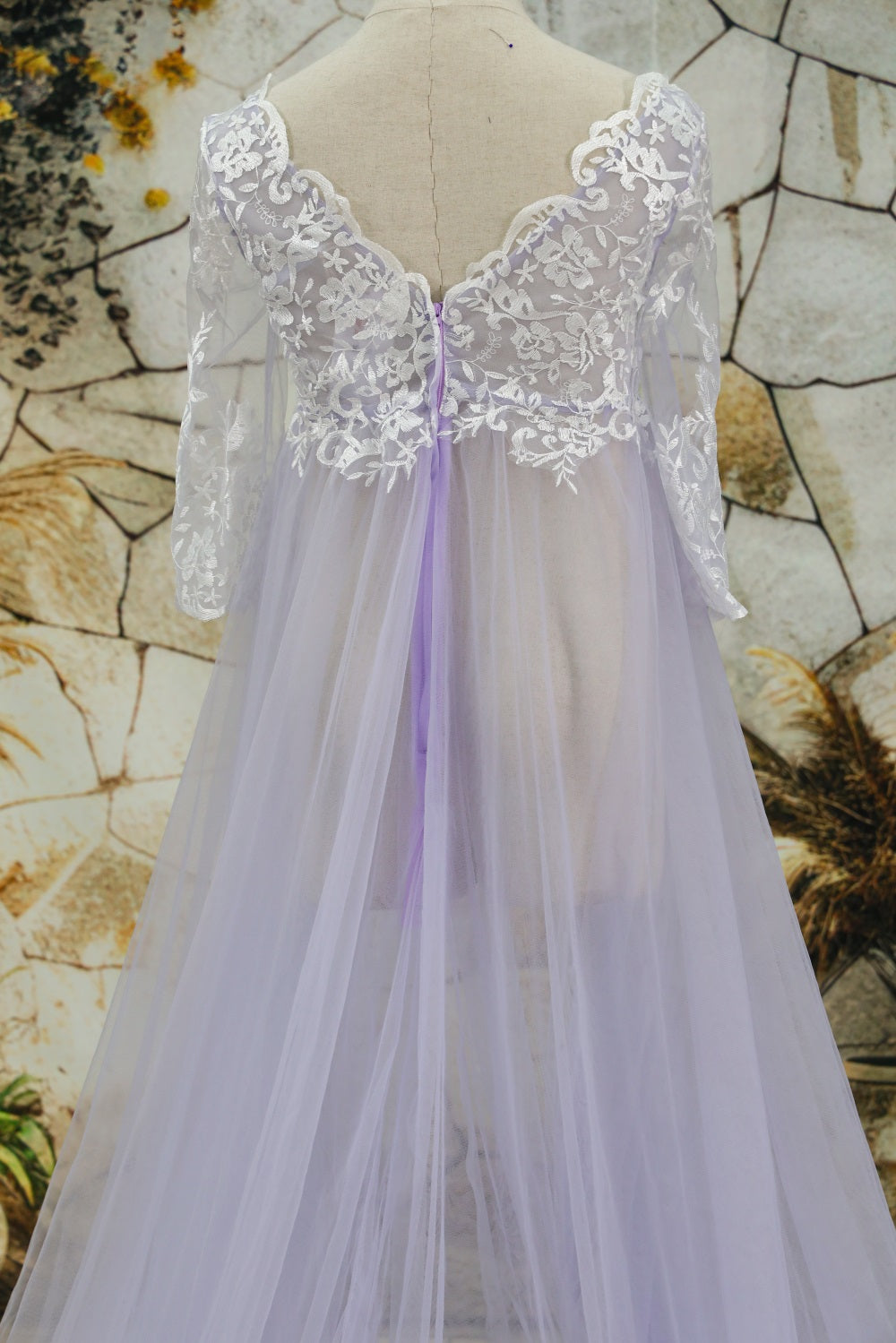 Mesh Mid Sleeve Lace Trailing Multi Color Maternity Photoshoot Dress