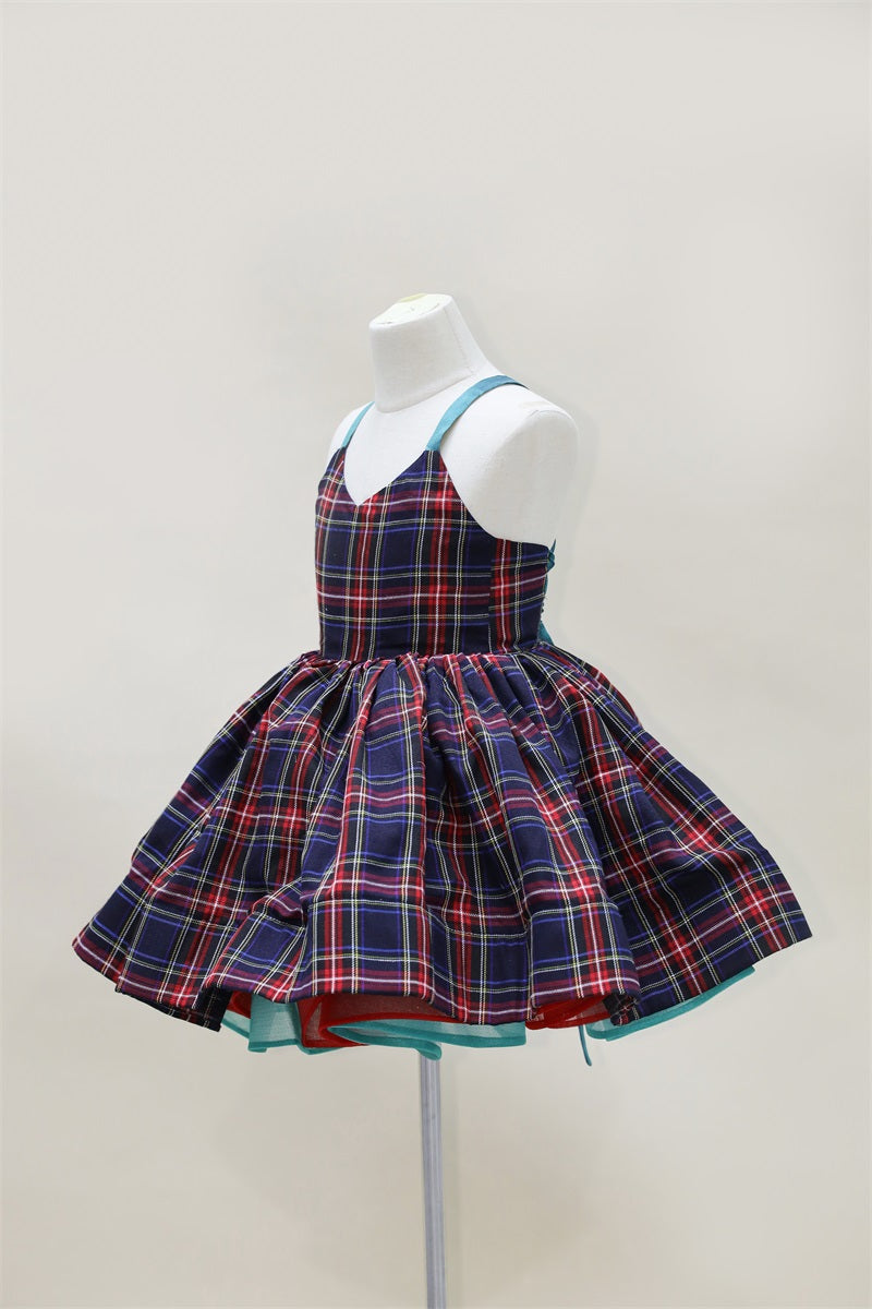 Kate Spring/Summer Plaid Lace-Up Kids Dress for Photography