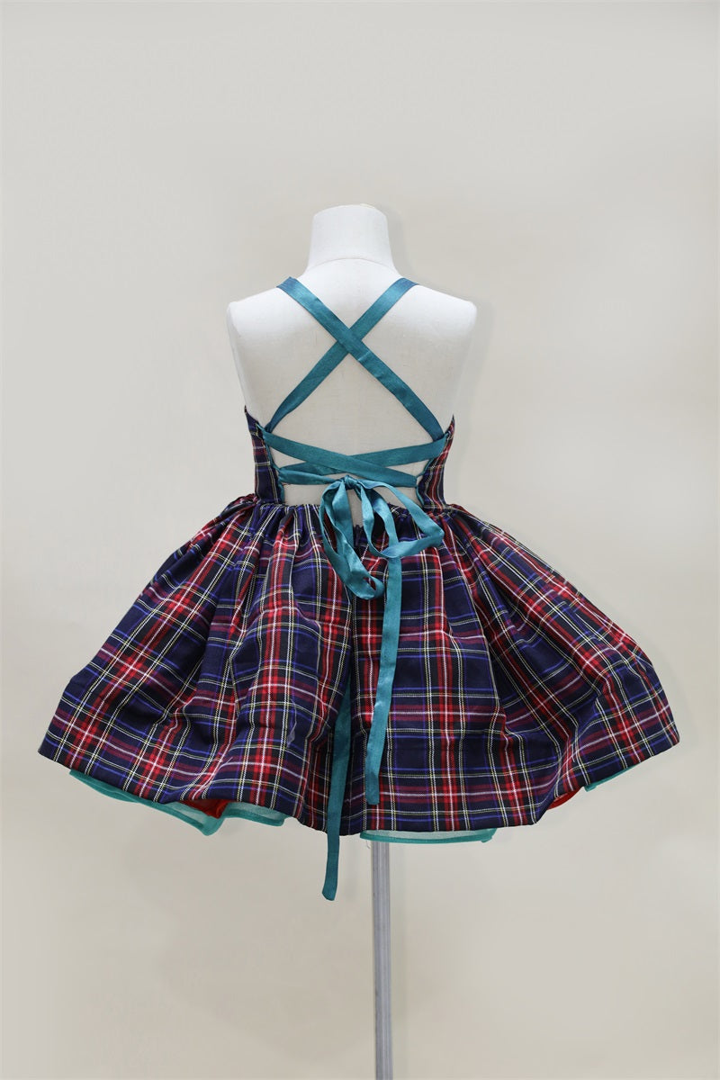 Kate Spring/Summer Plaid Lace-Up Kids Dress for Photography