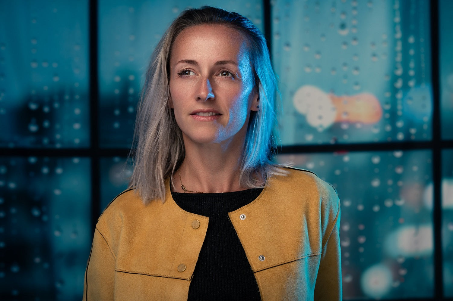 Kate Rainy Window Modern City Lights Printed Backdrop Designed by Mini MakeBelieve