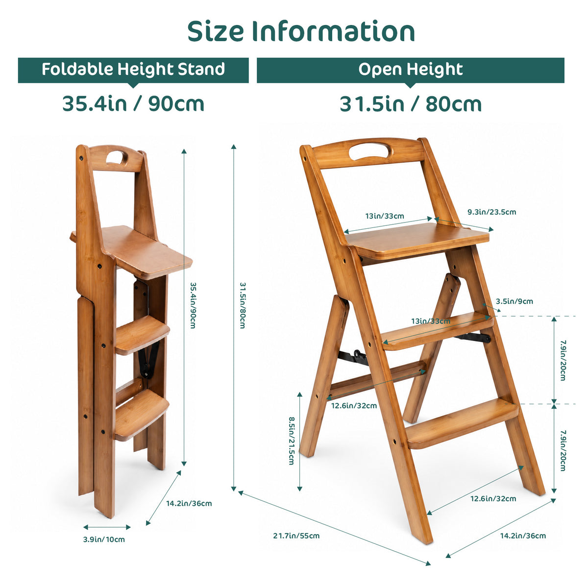 SALE Kate 3-Step Foldable Wooden Photography Step Ladder, 300 lb Capacity Solid Wood Step Stool with Back for Pose Studio, Portrait Shooting, Home Kitchen & Living Room