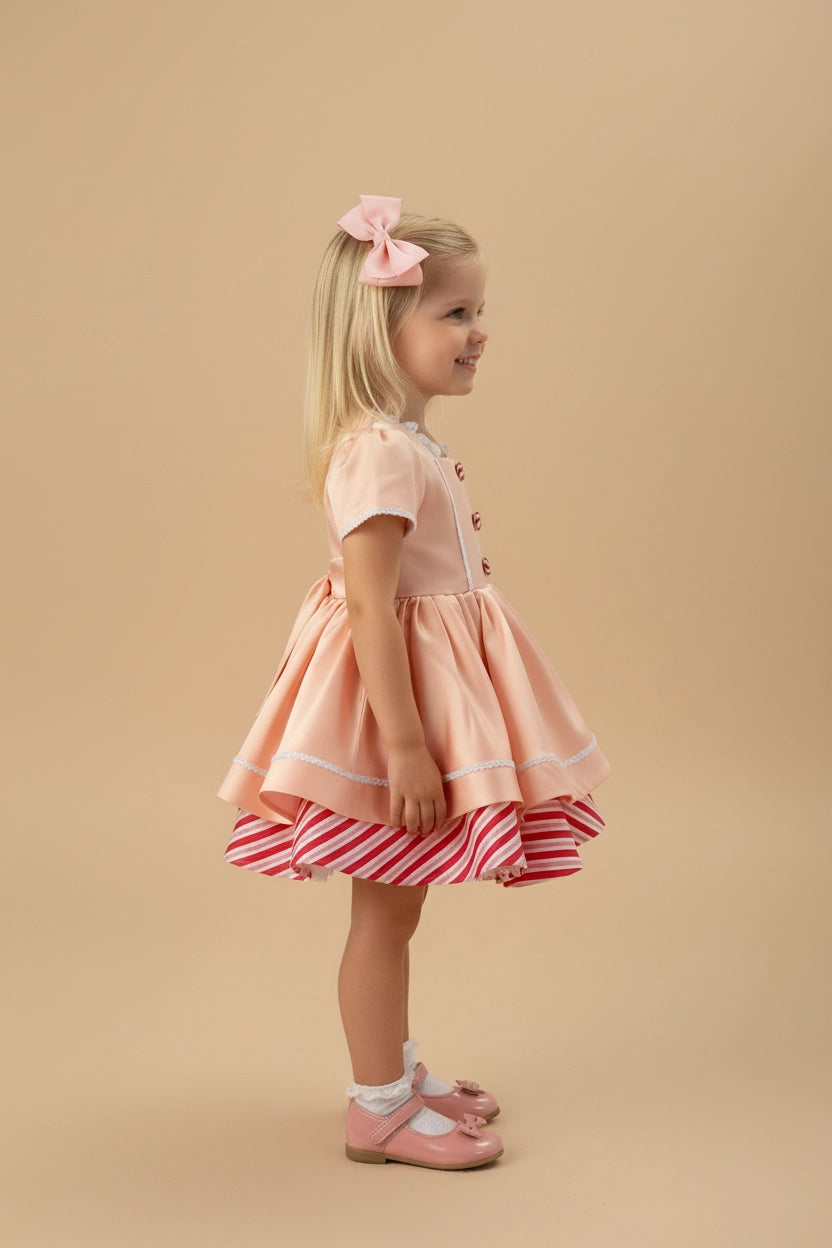 Vestido de Niña de Rayas de Caramelo Rosa de Navidad para Fotografía
