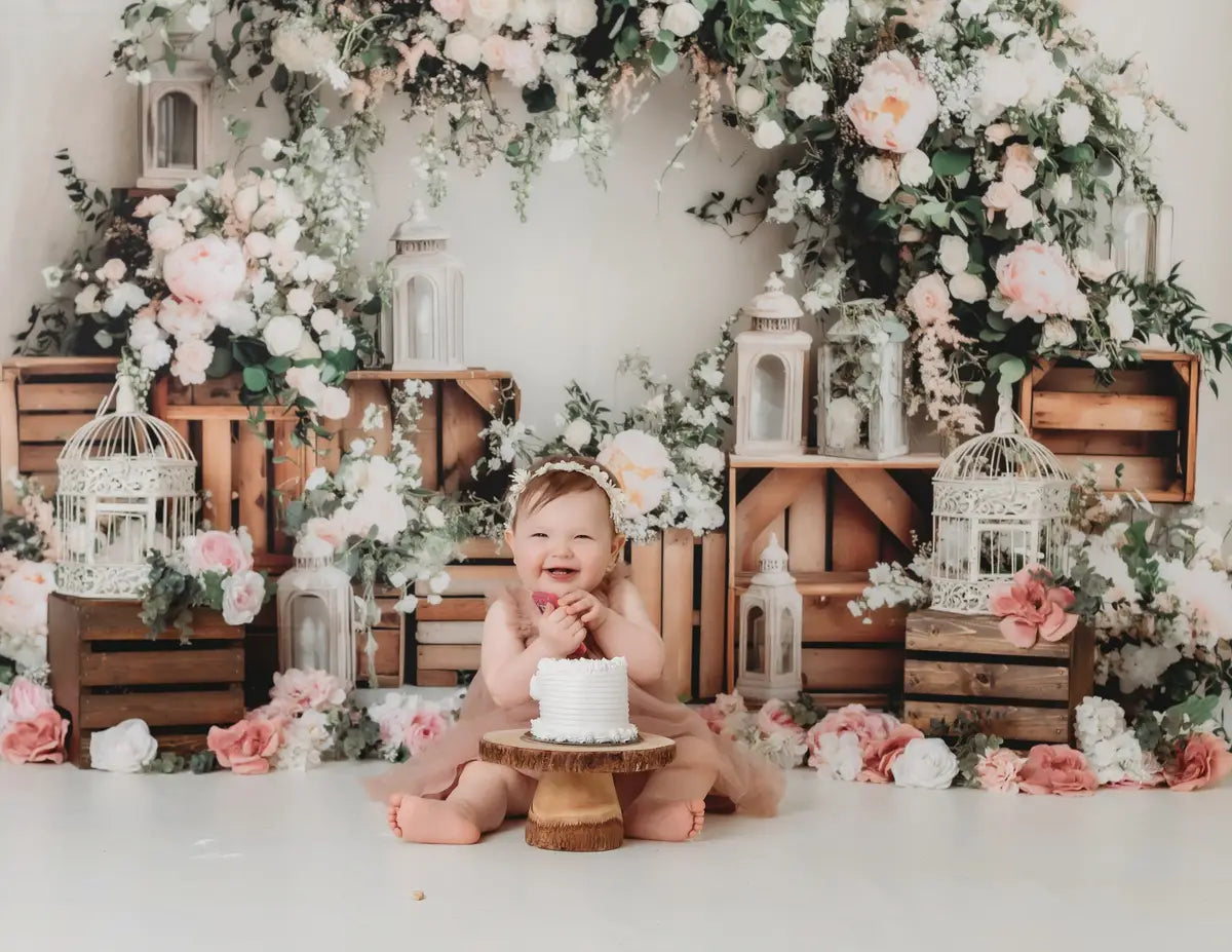 Kate Spring Green and Pink Floral Arch & Lantern Backdrop Designed by Patty Roberts