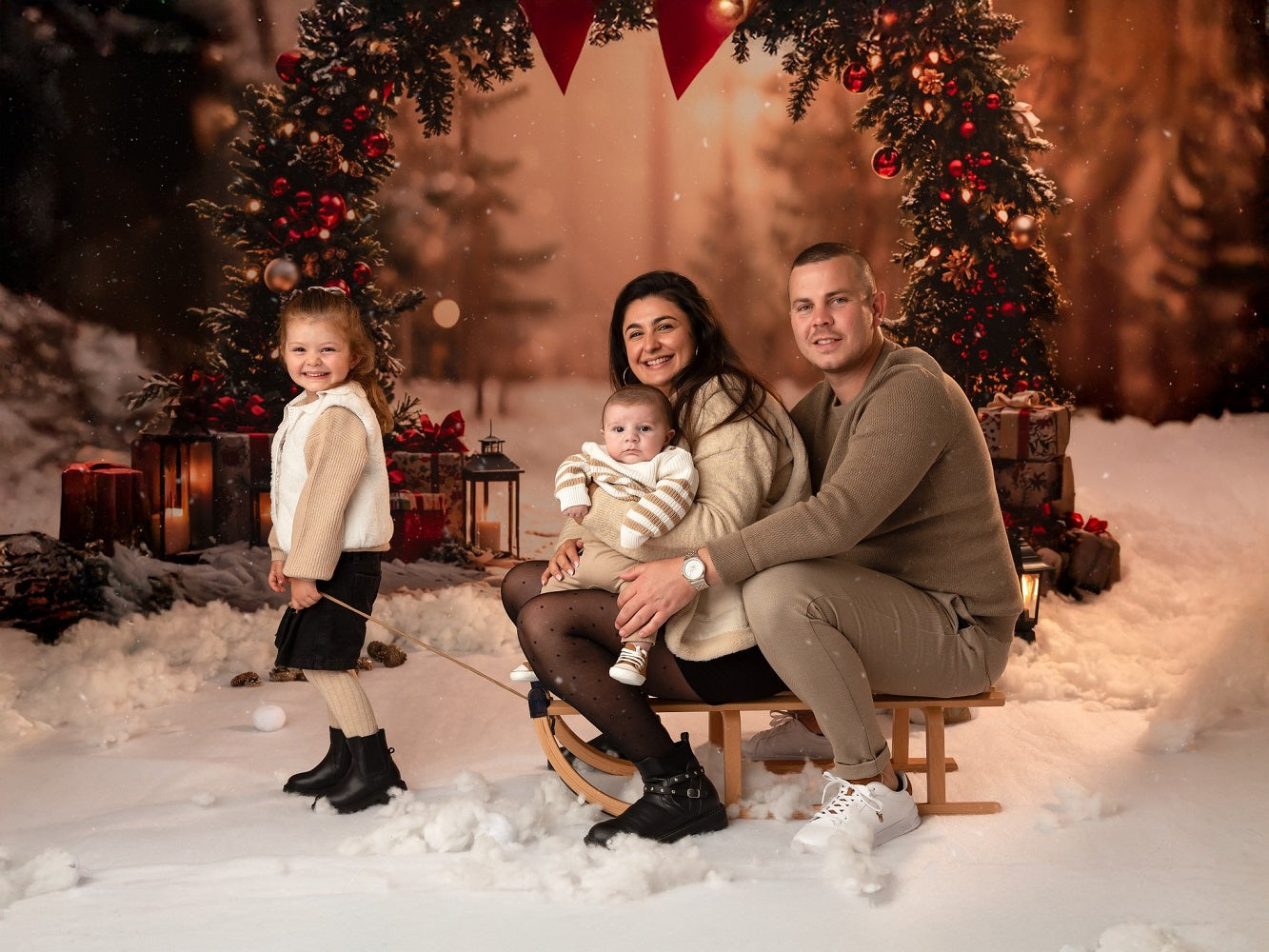 Kate Christmas Arch Bow Forest Sunlit Gifts Backdrop Designed by Emetselch