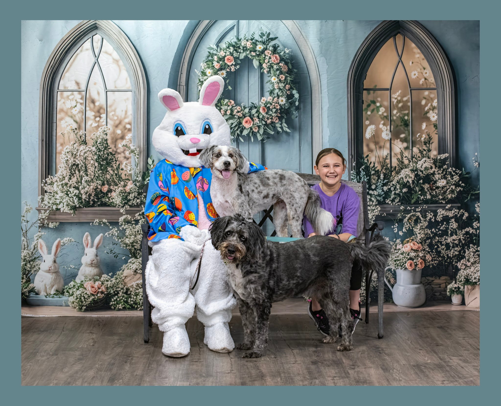 Kate Easter Bunny Floral Blue Door Backdrop Designed by Emetselch