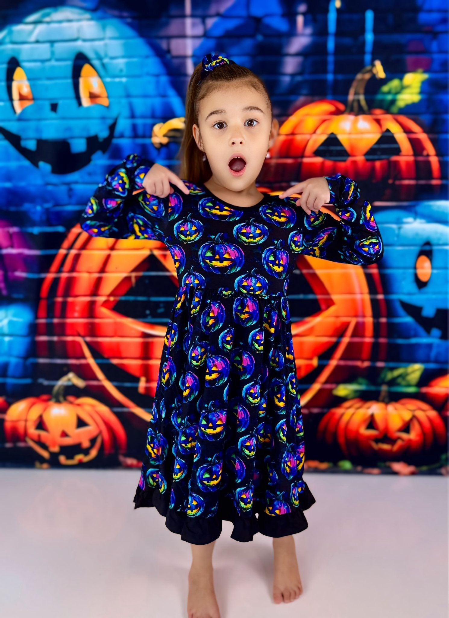 Kate Halloween Evil Pumpkin Graffiti Brick Wall Backdrop Designed by GQ