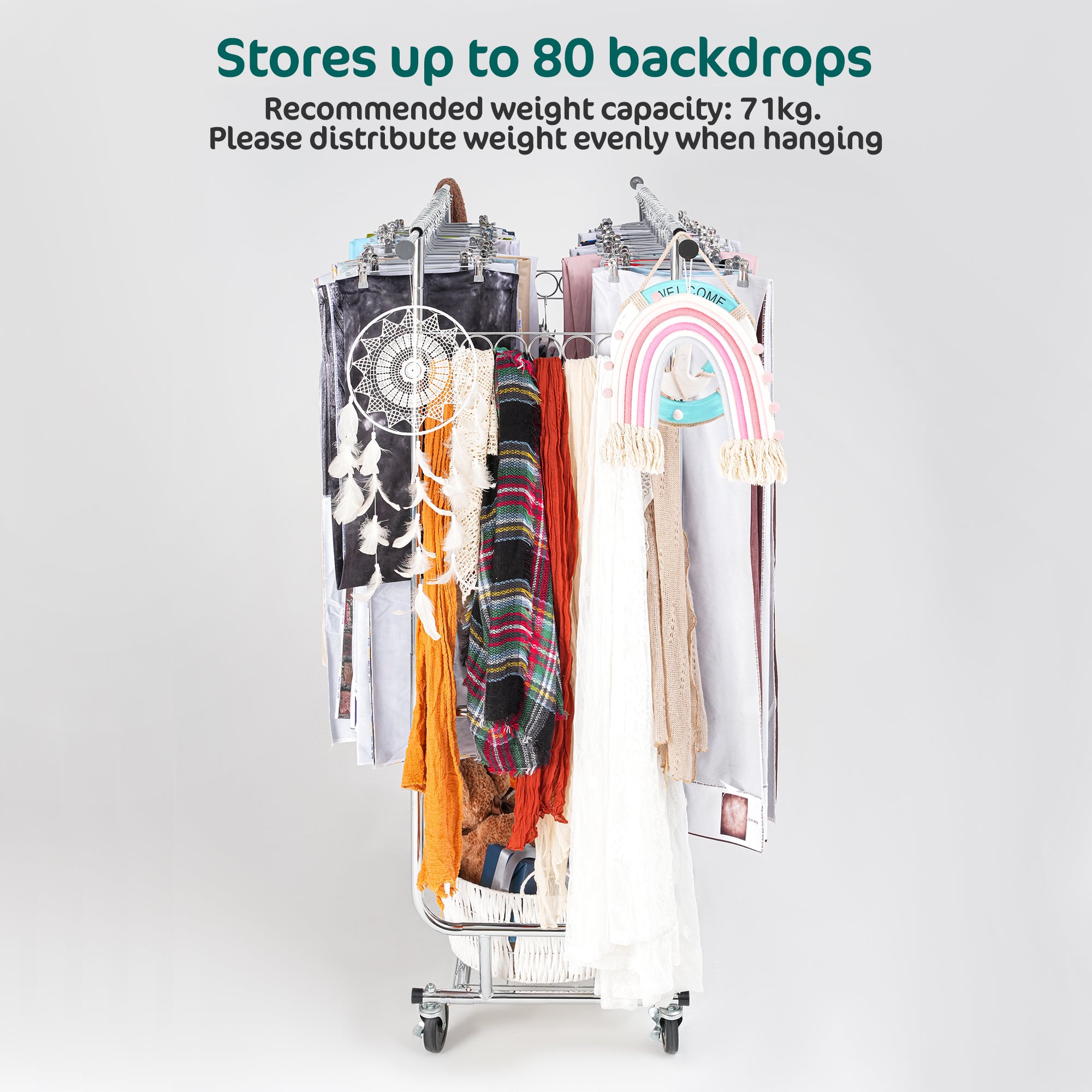Kate Heavy Duty Rolling Backdrop Storage Stand with Hanging Rods (US Only)