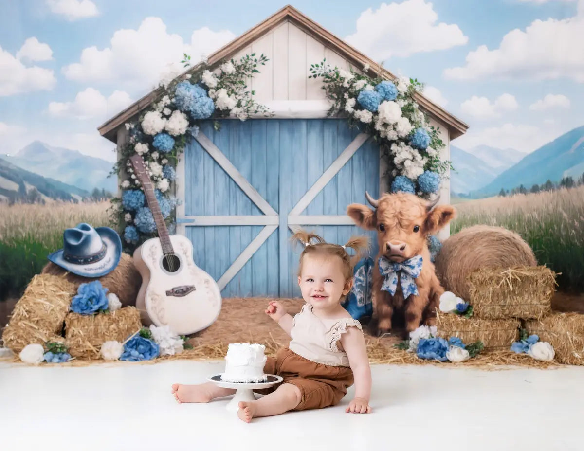 Kate Country Outdoor Barn Floral Cow Backdrop Designed by Ashley Paul