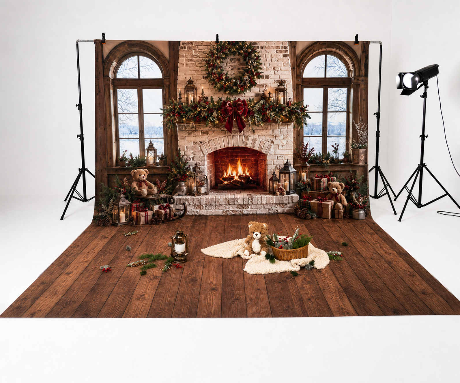Kate Christmas Window Fireplace Wreath Photo Kit Photography Backdrops&Props Themed Bundle(US ONLY)