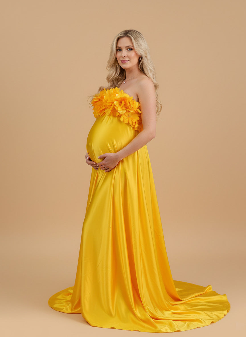 Kate Simulated Silk Strapless Trailing Custom Maternity Photoshoot Gowns