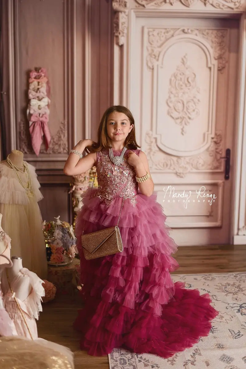 Kate Gradient Pink and Purple Tiered Kids Dress for Photography