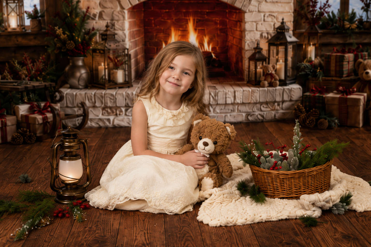 Kate Christmas Window Fireplace Wreath Photo Kit Photography Backdrops&Props Themed Bundle(US ONLY)