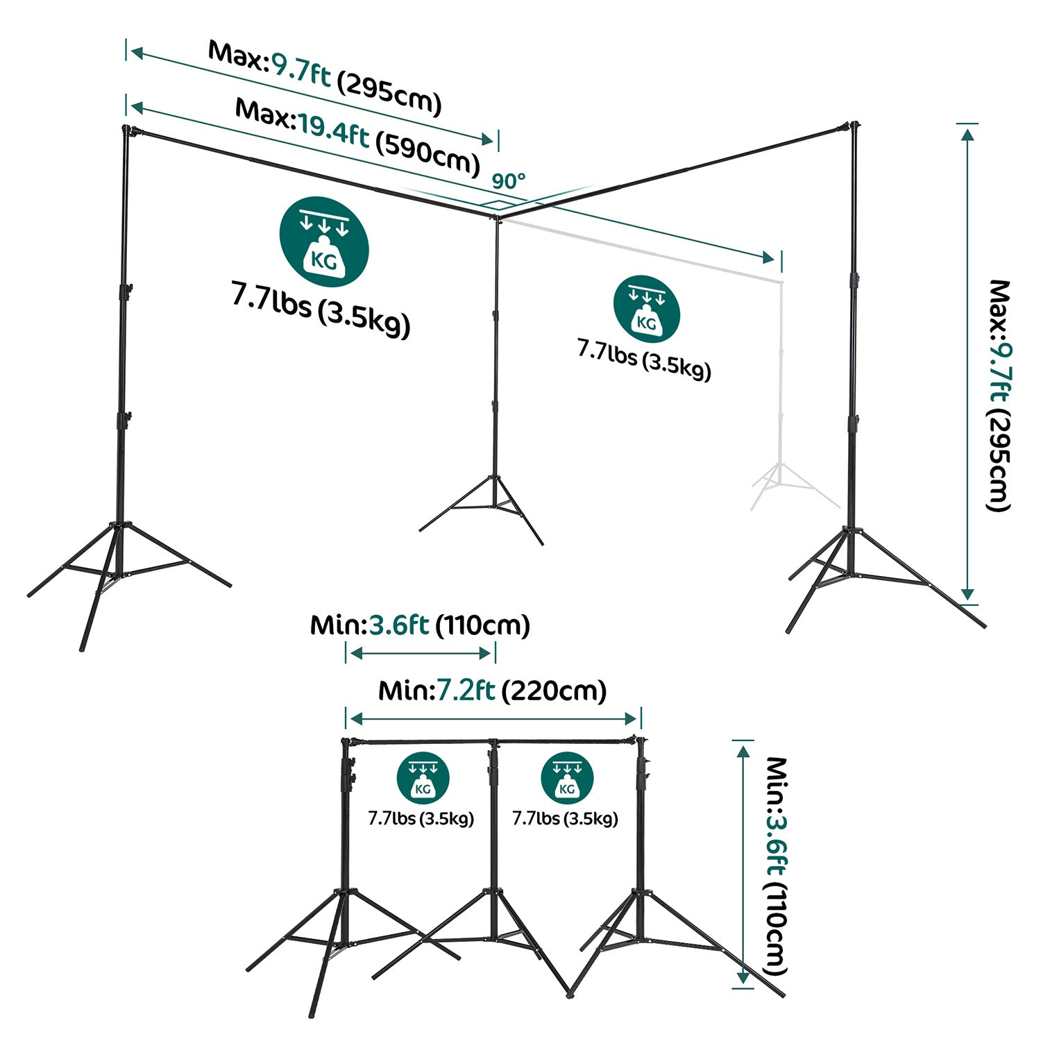 Kate Photography Backdrop Stand Kit for Room Set 20x10ft (6x3m) – 8 clips + one carrying case included