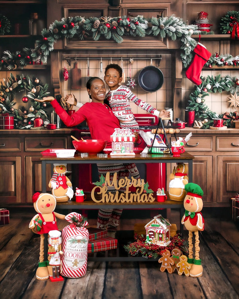 Kate Christmas Kitchen Cabinet Wooden Garland Backdrop Designed by Emetselch