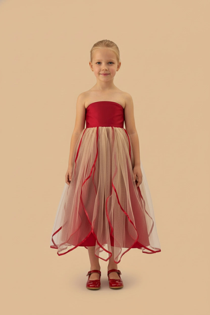 Kate Red Multi-Layer Tulle Girls Dress for Photography