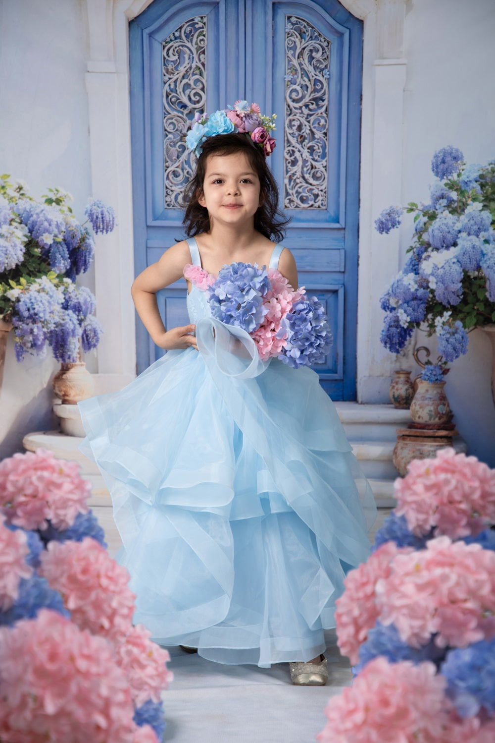 Kate Blue Flower Kids Dress for Photography(Without Headgear)