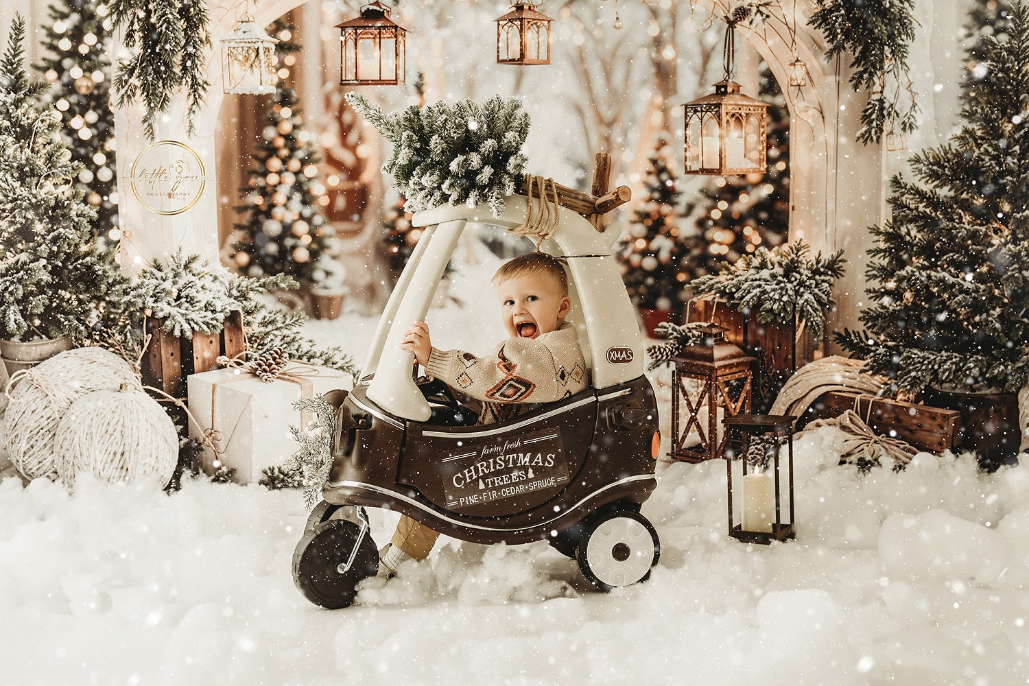Kate Christmas Arch Garland Snow Trees Backdrop Designed by Emetselch